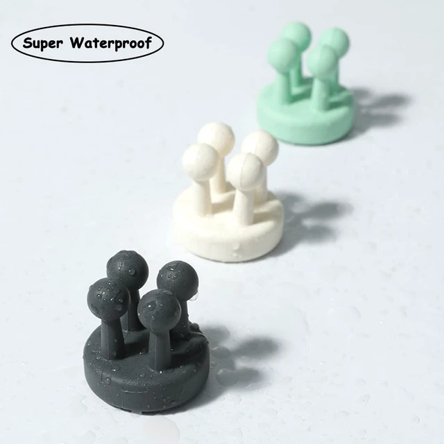 Alt view image 4 of 7 - 4 Pcs Silicone Waterproof Toothbrush Holders,Multi-Function Self Adhesive Hooks for Hanging Key Clothes Towel Cable for Kitchen Bathroom Home Office Gray