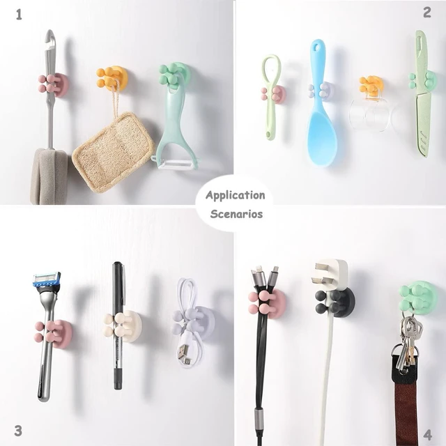 Alt view image 3 of 7 - 4 Pcs Silicone Waterproof Toothbrush Holders,Multi-Function Self Adhesive Hooks for Hanging Key Clothes Towel Cable for Kitchen Bathroom Home Office Gray