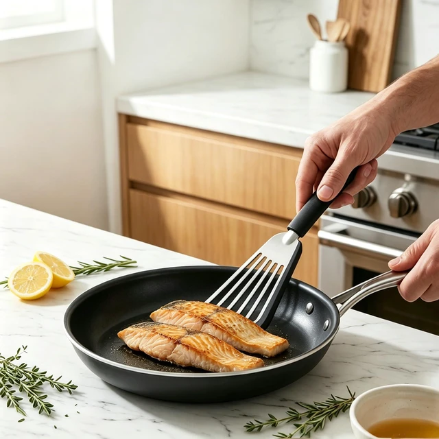 Alt view image 2 of 7 - Fish Spatula, Egg Flipper for Nonstick Cookware | Flexible Thin Silicone Bladed Kitchen Turner for Eggs, Omelets, Pancakes, Dishwasher Safe & Heat Resistant Up to 446°F
