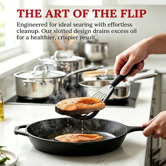 Alt view image 4 of 7 - Fish Spatula, Egg Flipper for Nonstick Cookware | Flexible Thin Silicone Bladed Kitchen Turner for Eggs, Omelets, Pancakes, Dishwasher Safe & Heat Resistant Up to 446°F