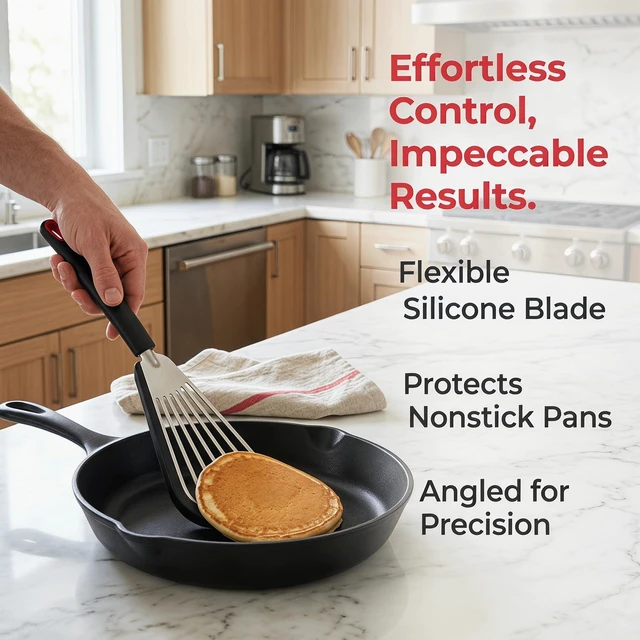 Alt view image 6 of 7 - Fish Spatula, Egg Flipper for Nonstick Cookware | Flexible Thin Silicone Bladed Kitchen Turner for Eggs, Omelets, Pancakes, Dishwasher Safe & Heat Resistant Up to 446°F