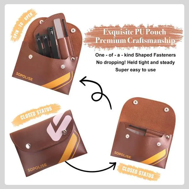 Alt view image 4 of 7 - Manicure Set, 5 Piece Nail Care Kit with Carbon Steel Tools (Cuticle Nipper, Small & Large Nail Clippers, Ear Pick, Glass File), Portable Grooming Pouch, Manicure Set Nail Clippers(Brown)