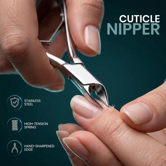 Alt view image 2 of 7 - Cuticle Nipper with Pusher & Nail Scraper, Nail Trimmer Set | Professional Nail Care Manicure & Pedicure Kit, Cuticle Remover Tool Kit - Silver