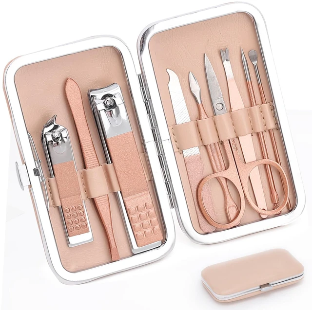 Main image of 9 PCS Nail Clippers, ONEHERE Premium Manicure Set, Professional Grooming Gift Kit, Pedicure Kit, Facial, Hand, Foot, Cuticle Nail Care Tools, Fingernail Clippers with Luxurious Portable Travel Case