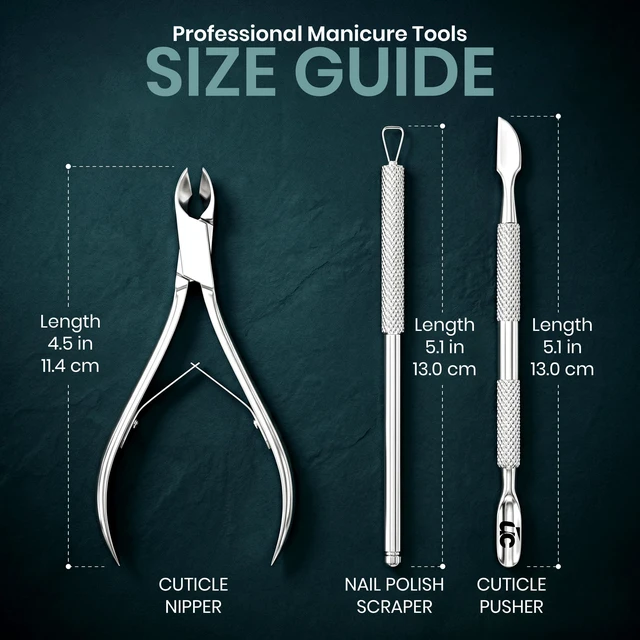 Alt view image 5 of 7 - Cuticle Nipper with Pusher & Nail Scraper, Nail Trimmer Set | Professional Nail Care Manicure & Pedicure Kit, Cuticle Remover Tool Kit - Silver