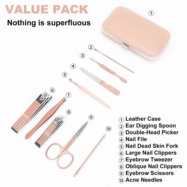 Alt view image 3 of 7 - 9 PCS Nail Clippers, ONEHERE Premium Manicure Set, Professional Grooming Gift Kit, Pedicure Kit, Facial, Hand, Foot, Cuticle Nail Care Tools, Fingernail Clippers with Luxurious Portable Travel Case