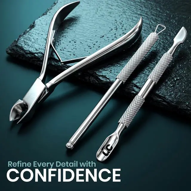 Alt view image 7 of 7 - Cuticle Nipper with Pusher & Nail Scraper, Nail Trimmer Set | Professional Nail Care Manicure & Pedicure Kit, Cuticle Remover Tool Kit - Silver