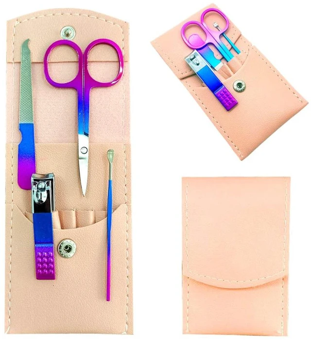 Main image of Manicure Set, Womens 4PCS Nail Clippers Kit, Stainless Steel Nail Care Tools, PU Leather Travel Case (Colorful)