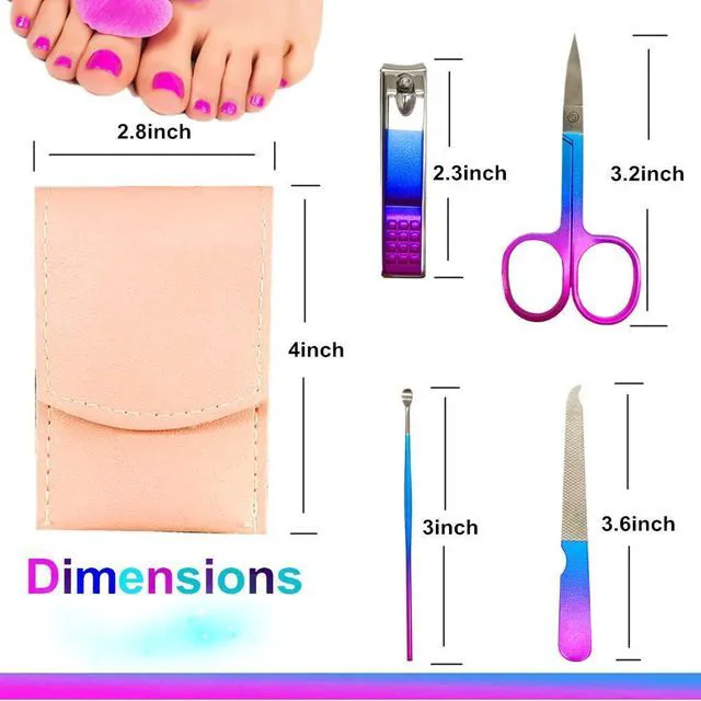 Alt view image 2 of 6 - Manicure Set, Womens 4PCS Nail Clippers Kit, Stainless Steel Nail Care Tools, PU Leather Travel Case (Colorful)