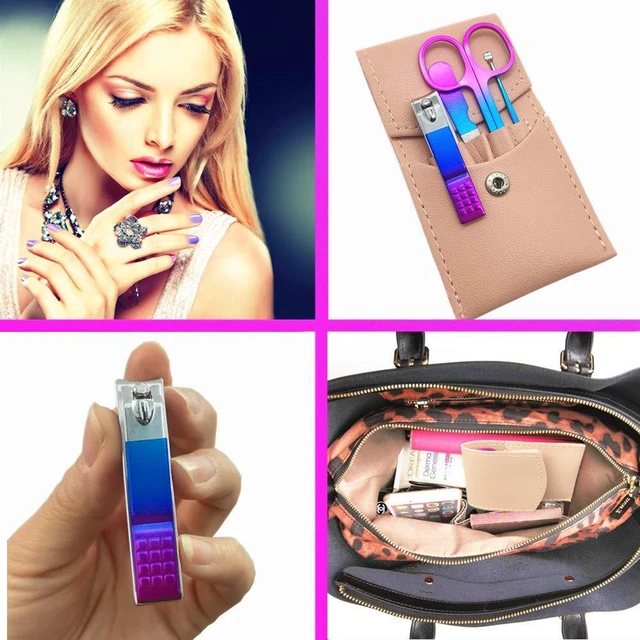 Alt view image 4 of 6 - Manicure Set, Womens 4PCS Nail Clippers Kit, Stainless Steel Nail Care Tools, PU Leather Travel Case (Colorful)