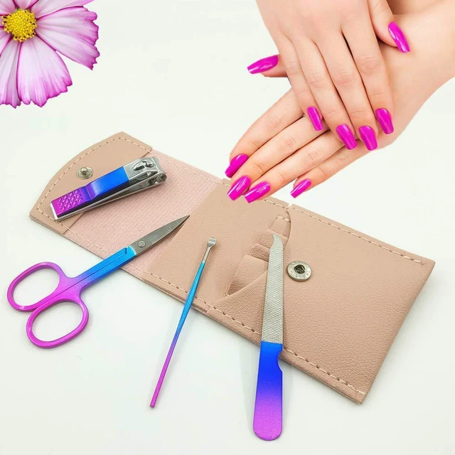 Alt view image 5 of 6 - Manicure Set, Womens 4PCS Nail Clippers Kit, Stainless Steel Nail Care Tools, PU Leather Travel Case (Colorful)