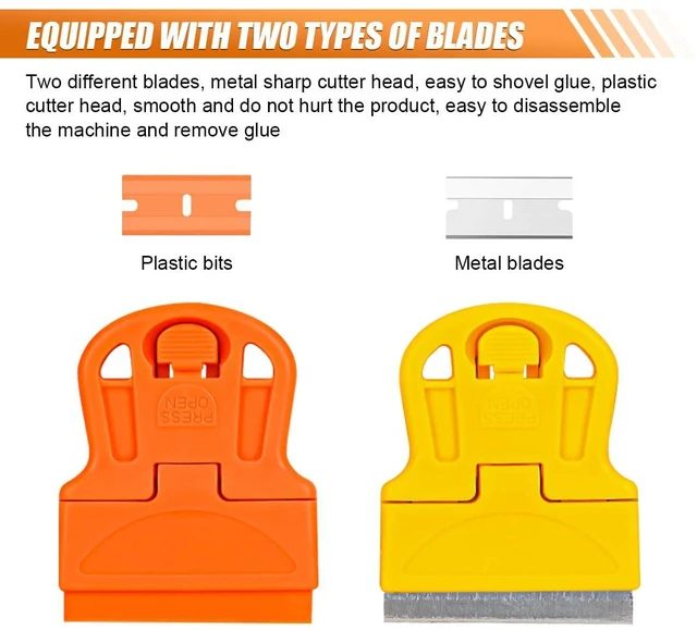 Alt view image 3 of 6 - 2PCS Razor Blade Scraper Tool Set, Mini Car Paint Remover with 10 Plastic Blades & 10 Metal Blades, Vehicle Adhesive Cleaning Tool for Removing Labels, Stickers Taping on Window, Oven (2PCS)