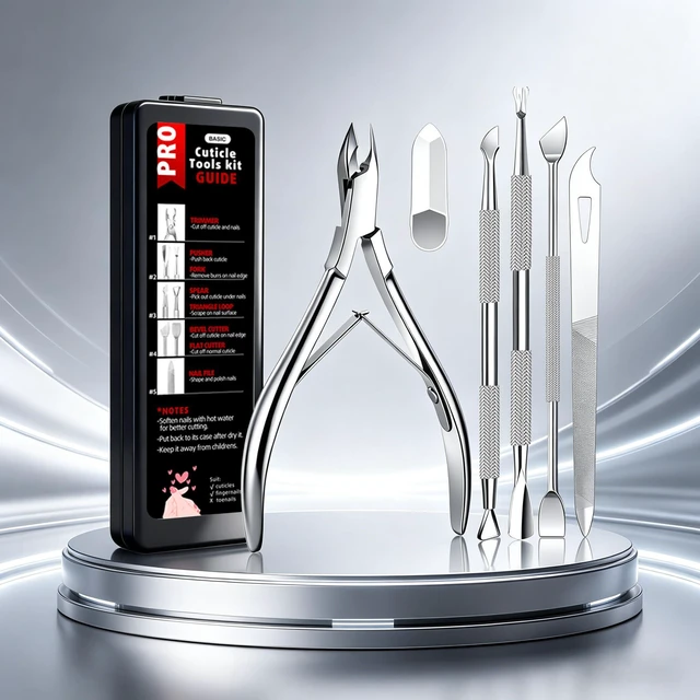 Alt view image 2 of 7 - 5 Pack Cuticle Trimmer Set with Pusher Cutter Clipper Remover Tool | Professional, Home Pedicure, Stainless Steel, Rustproof, Comfortable Handle, Durable for Years, Storage Case & Manual