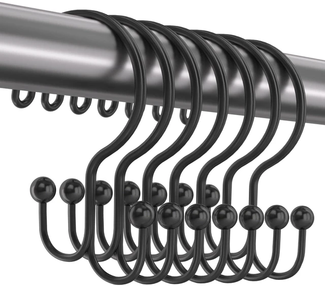 Main image of Shower Curtain Hooks, OEH Shower Curtain Rings, Black Shower Curtain Hooks Rust Proof, Decorative Double Shower Hooks for Shower Curtain, Anti-Drop Shower Rings for Curtain & Liners, Black, 12Pack