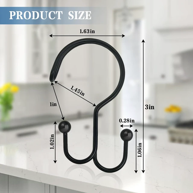 Alt view image 3 of 7 - Shower Curtain Hooks, OEH Shower Curtain Rings, Black Shower Curtain Hooks Rust Proof, Decorative Double Shower Hooks for Shower Curtain, Anti-Drop Shower Rings for Curtain & Liners, Black, 12Pack