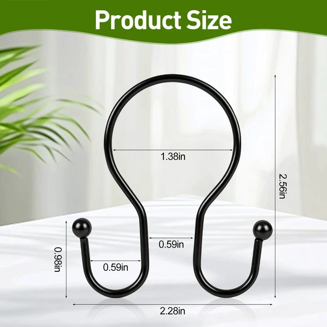 Alt view image 2 of 7 - 12PCS Shower Curtain Hooks, Sturdy Metal Black Shower Curtain Rings | Glide Roller Double Shower Hooks, Rust Proof Anti-Drop Curtain Hooks, Smooth Sliding Rings for Bathroom Shower Rods Curtains