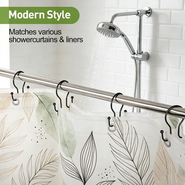 Alt view image 3 of 7 - 12PCS Shower Curtain Hooks, Sturdy Metal Black Shower Curtain Rings | Glide Roller Double Shower Hooks, Rust Proof Anti-Drop Curtain Hooks, Smooth Sliding Rings for Bathroom Shower Rods Curtains