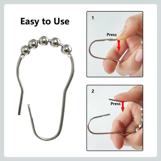 Alt view image 3 of 6 - Stainless Steel Shower Curtain Hooks Rustproof Decorative Shower Curtain Rings for Shower Rods 12 Pack