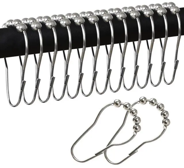Main image of Stainless Steel Shower Curtain Hooks Rustproof Decorative Shower Curtain Rings for Shower Rods 12 Pack