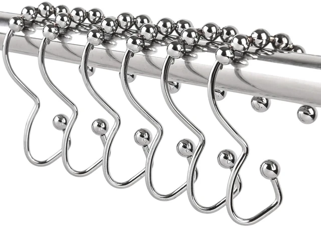 Main image of Metal Shower Curtain Hooks, 12 Pcs Metal Shower Curtain Rings | Rustproof Shower Curtain Rings, Multi-Functional Shower Hooks for Shower Curtain, Kitchen Utensils, Clothing, Towels, Chrome