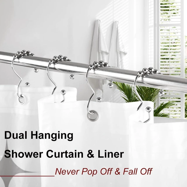 Alt view image 3 of 7 - Metal Shower Curtain Hooks, 12 Pcs Metal Shower Curtain Rings | Rustproof Shower Curtain Rings, Multi-Functional Shower Hooks for Shower Curtain, Kitchen Utensils, Clothing, Towels, Chrome