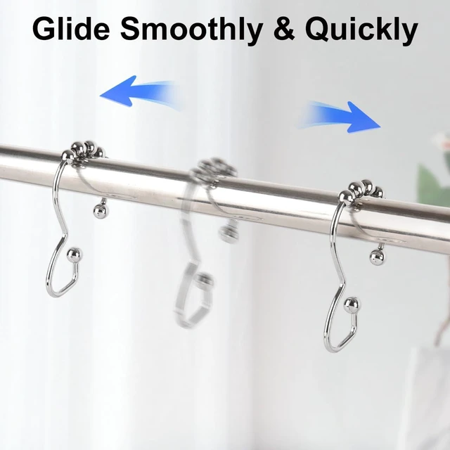 Alt view image 4 of 7 - Metal Shower Curtain Hooks, 12 Pcs Metal Shower Curtain Rings | Rustproof Shower Curtain Rings, Multi-Functional Shower Hooks for Shower Curtain, Kitchen Utensils, Clothing, Towels, Chrome