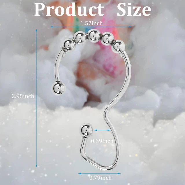 Alt view image 2 of 7 - Metal Shower Curtain Hooks, 12 Pcs Metal Shower Curtain Rings | Rustproof Shower Curtain Rings, Multi-Functional Shower Hooks for Shower Curtain, Kitchen Utensils, Clothing, Towels, Chrome