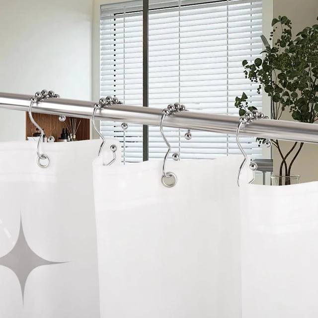 Alt view image 7 of 7 - Metal Shower Curtain Hooks, 12 Pcs Metal Shower Curtain Rings | Rustproof Shower Curtain Rings, Multi-Functional Shower Hooks for Shower Curtain, Kitchen Utensils, Clothing, Towels, Chrome