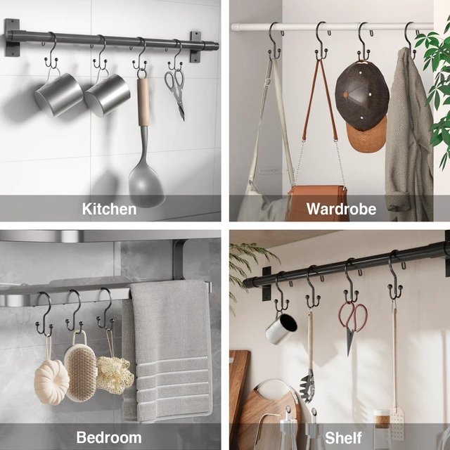 Alt view image 7 of 7 - Shower Curtain Hooks, OEH Shower Curtain Rings, Black Shower Curtain Hooks Rust Proof, Decorative Double Shower Hooks for Shower Curtain, Anti-Drop Shower Rings for Curtain & Liners, Black, 12Pack