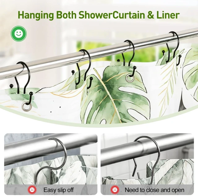 Alt view image 4 of 7 - 12PCS Shower Curtain Hooks, Sturdy Metal Black Shower Curtain Rings | Glide Roller Double Shower Hooks, Rust Proof Anti-Drop Curtain Hooks, Smooth Sliding Rings for Bathroom Shower Rods Curtains