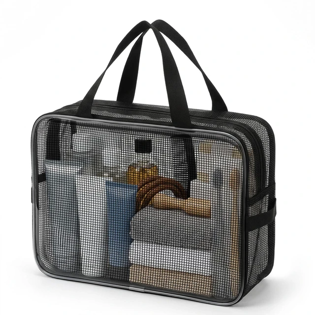 Main image of Mesh Shower Caddy Bag, Portable Toiletry Organizer with Zipper, Large Capacity Quick Dry Tote for Bathroom Gym Travel Camping Swimming