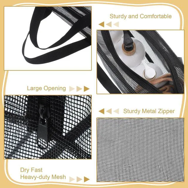 Alt view image 3 of 7 - Mesh Shower Caddy Bag, Portable Toiletry Organizer with Zipper, Large Capacity Quick Dry Tote for Bathroom Gym Travel Camping Swimming