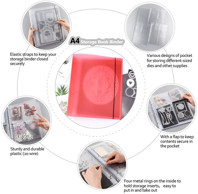 Alt view image 5 of 7 - A4 4 Ring Binder Cover Clean Transparent Soft PVC for Refillable Notebook Shell withMatte surfaceforStamp & Die Storage (Red