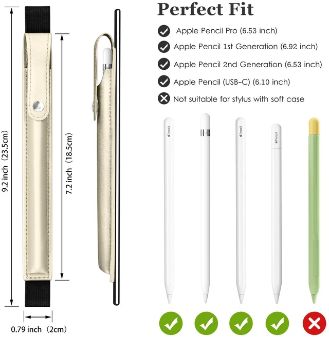Alt view image 2 of 7 - Pencil Case for Apple Pencil Pro, Apple Pencil 1st/2nd Generation & (USB-C), PU Leather Pencil Sleeve Pouch with Detachable Elastic Band Attach to iPad, Champaign Gold