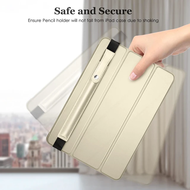 Alt view image 6 of 7 - Pencil Case for Apple Pencil Pro, Apple Pencil 1st/2nd Generation & (USB-C), PU Leather Pencil Sleeve Pouch with Detachable Elastic Band Attach to iPad, Champaign Gold