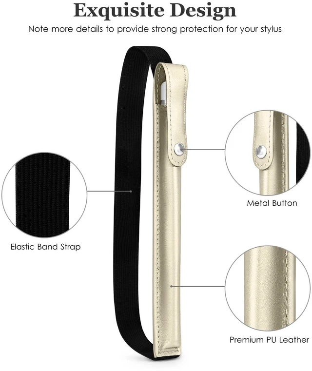 Alt view image 4 of 7 - Pencil Case for Apple Pencil Pro, Apple Pencil 1st/2nd Generation & (USB-C), PU Leather Pencil Sleeve Pouch with Detachable Elastic Band Attach to iPad, Champaign Gold