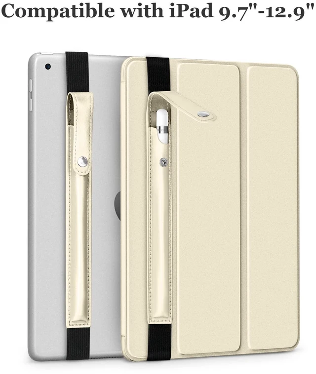 Alt view image 3 of 7 - Pencil Case for Apple Pencil Pro, Apple Pencil 1st/2nd Generation & (USB-C), PU Leather Pencil Sleeve Pouch with Detachable Elastic Band Attach to iPad, Champaign Gold