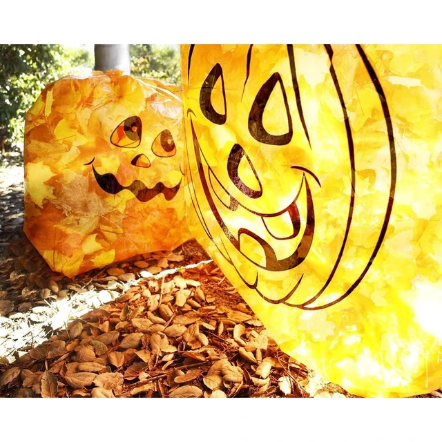 Alt view image 3 of 7 - Trash Bags - 6-Pack Orange, 8-Gal (24 x 30 In) & 34-Gal (36 x 48 In) - Pumpkin-Printed Decorative Leaf & Yard Waste Collection - Garden Trash Bags