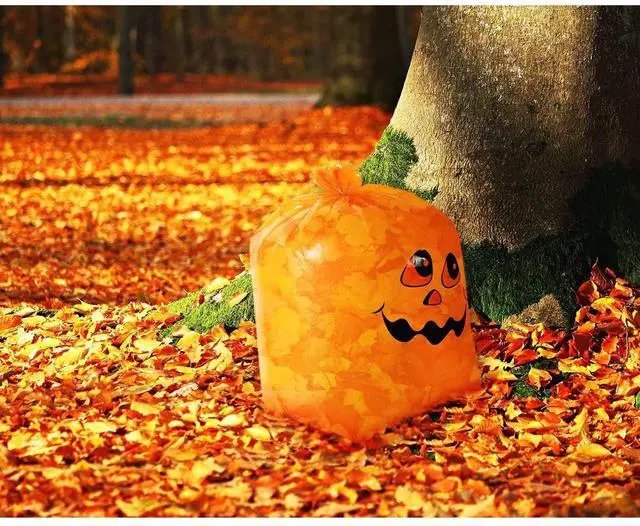 Alt view image 2 of 7 - Trash Bags - 6-Pack Orange, 8-Gal (24 x 30 In) & 34-Gal (36 x 48 In) - Pumpkin-Printed Decorative Leaf & Yard Waste Collection - Garden Trash Bags