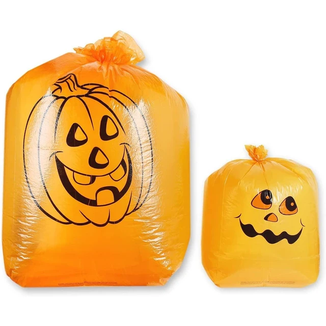 Alt view image 6 of 7 - Trash Bags - 6-Pack Orange, 8-Gal (24 x 30 In) & 34-Gal (36 x 48 In) - Pumpkin-Printed Decorative Leaf & Yard Waste Collection - Garden Trash Bags