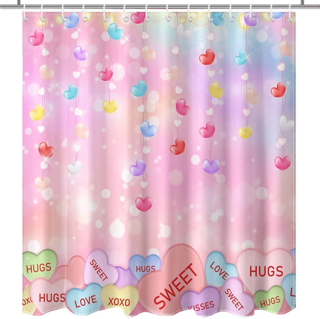 Alt view image 6 of 7 - Valentines Shower Curtain Cute Love Pink Hearts Valentine Sweetheart Bathroom Decor Curtain with 12 Hooks Romantic Holiday Shower Curtain Set, 72" x 72"