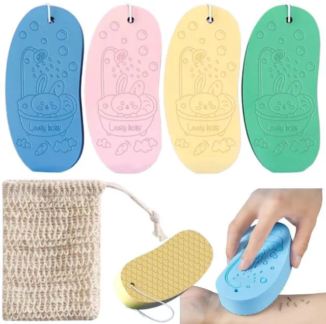 Main image of 4 Pcs Exfoliating Bath Sponge for Smooth Skin - Body Scrubber with Soft Textured Surface, Creates Rich Lather, Gentle for Sensitive Areas & Back