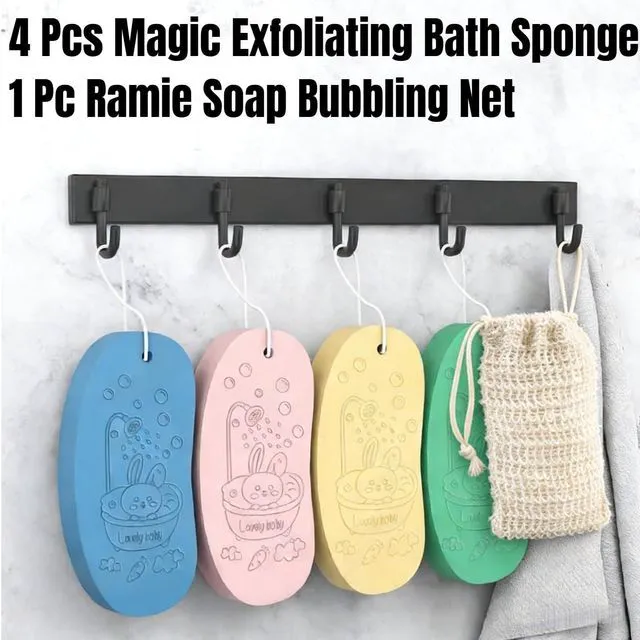 Alt view image 4 of 5 - 4 Pcs Exfoliating Bath Sponge for Smooth Skin - Body Scrubber with Soft Textured Surface, Creates Rich Lather, Gentle for Sensitive Areas & Back