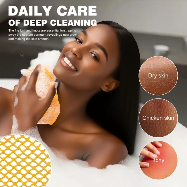 Alt view image 4 of 7 - 1 Pack Authentic African Net Sponge with Handles, Mesh Body Scrubber, Exfoliating Sponge for Gentle Cleansing & Back, Durable, Portable Bath Sponge (Orange)