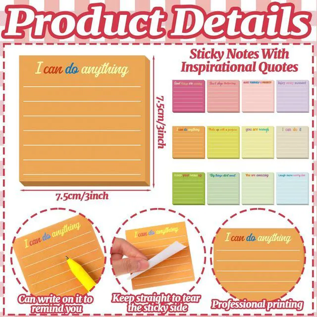 Alt view image 2 of 6 - 24 Pcs Inspirational Sticky Notes Gifts, Inspire, Macaron | Back to School Supplies Motivational Sticky Notes Pad Employee Appreciation Gift Bulk for Teacher Coworker Office 3 x 3''