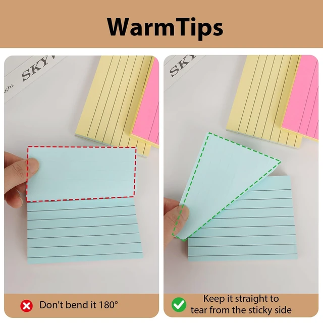 Alt view image 4 of 6 - Lined Sticky Notes, 100 Sheets, 6"x4", 4 Colors | Strong Sticking, Super Self-Stick, Easy to Post, For Home Use, For Office Use, For Study Use