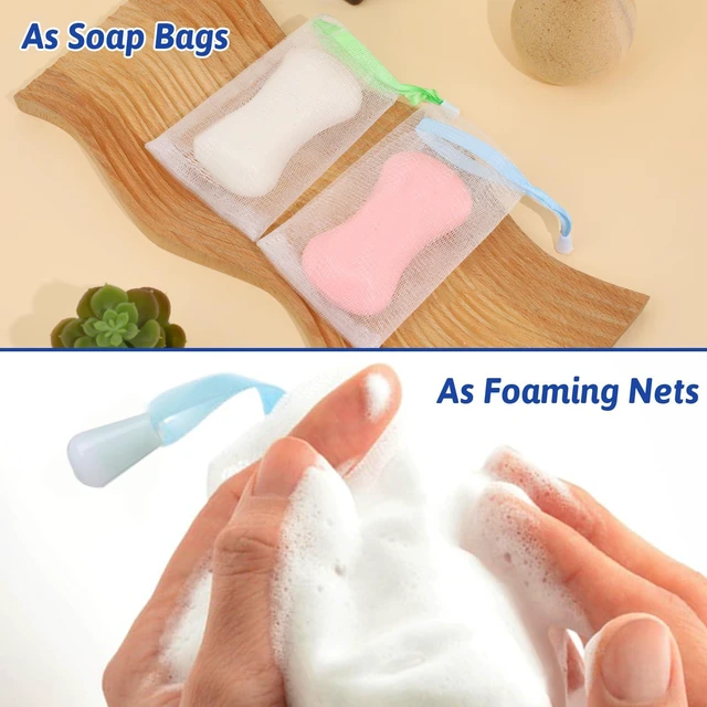 Alt view image 6 of 7 - 5 PCS Soap Bags Handmade Soap Bubble Mesh Bags Exfoliating Soaps Saver Pouch Net Bag with Drawstring Body Facial Cleaning Tool for Bath & Shower (Assorted Colors)