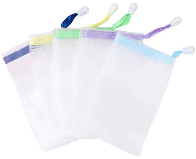 Main image of Handmade Soap Easy Bubble Mesh Soap Saver Bag Double Layer Drawstring Holder Bags Foam Net for Body Facial Cleaning Exfoliation Body Cleaning Tool (5 PCS)