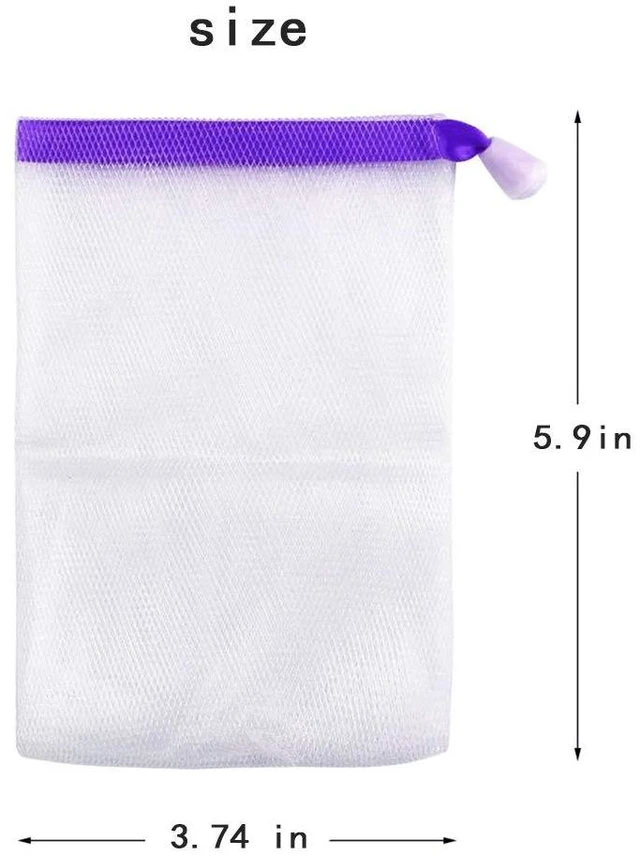 Alt view image 4 of 7 - Handmade Soap Easy Bubble Mesh Soap Saver Bag Double Layer Drawstring Holder Bags Foam Net for Body Facial Cleaning Exfoliation Body Cleaning Tool (5 PCS)