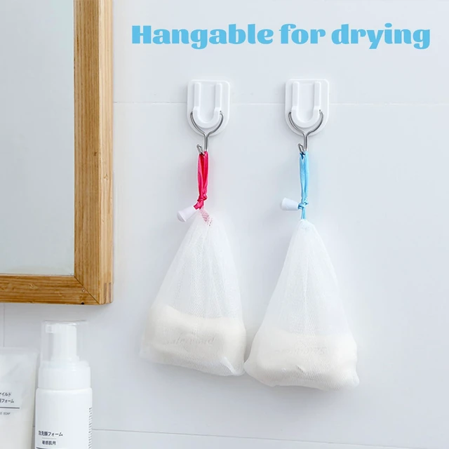 Alt view image 7 of 7 - Handmade Soap Easy Bubble Mesh Soap Saver Bag Double Layer Drawstring Holder Bags Foam Net for Body Facial Cleaning Exfoliation Body Cleaning Tool (5 PCS)